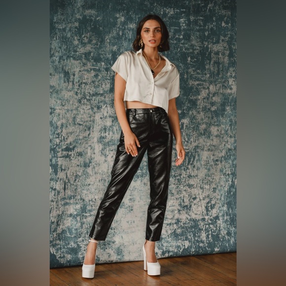 NWT Small 12th Tribe Shiloh Black Vegan Leather Pants - Picture 2 of 4